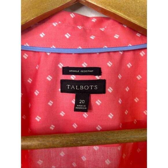 Talbots‎ Button Front Shirt Sz 20 Pink White Polka Dot Wrinkle Resistant Cotton - Picture 5 of 11